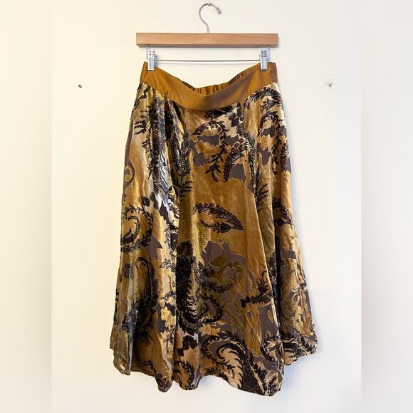 Vintage brown velvet burnout skirt midi length floral bohemian boho chocolate M - Picture 1 of 10